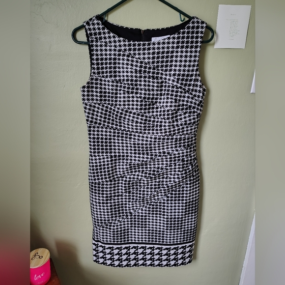 Jessica Simpson Women's Size 8 Black White Houndstooth Full Length Zipper Dress - Picture 2 of 10